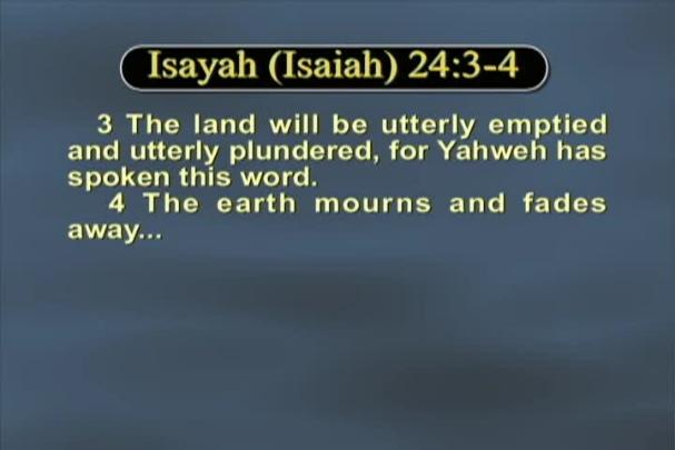 A slide with text from Isayah (Isiah) 24: 3-4